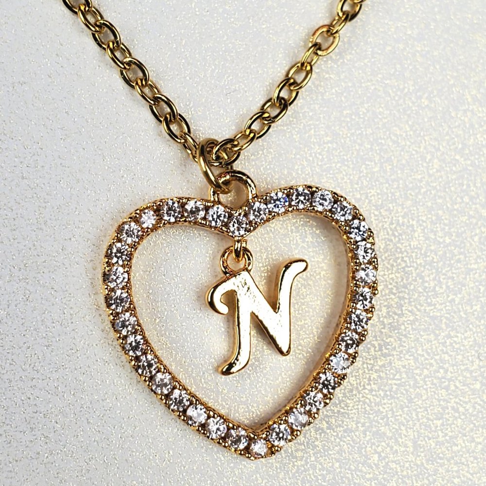 Initials N Heart Pendant Necklace For Women /Zircon Gemstones/ Love Necklaces